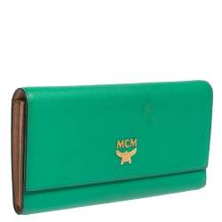 Pre Owned MCM Green Leather Milla Long Trifold Wallet