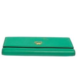 Pre Owned MCM Green Leather Milla Long Trifold Wallet