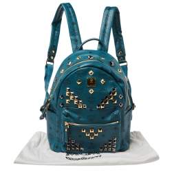Pre Owned MCM Blue Coated Canvas and Leather Small Studs Stark Backpack