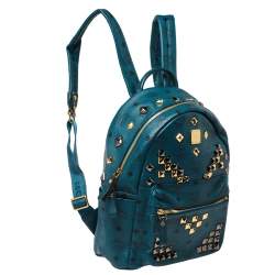 Pre Owned MCM Blue Coated Canvas and Leather Small Studs Stark Backpack