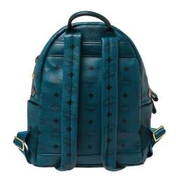 Pre Owned MCM Blue Coated Canvas and Leather Small Studs Stark Backpack