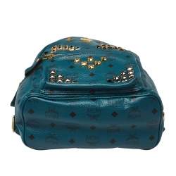 Pre Owned MCM Blue Coated Canvas and Leather Small Studs Stark Backpack
