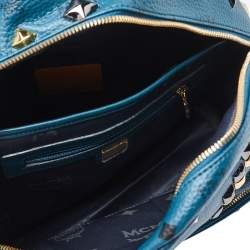 Pre Owned MCM Blue Coated Canvas and Leather Small Studs Stark Backpack