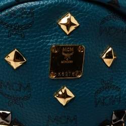 Pre Owned MCM Blue Coated Canvas and Leather Small Studs Stark Backpack