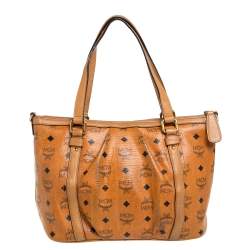 MCM Cognac Visetos Coated Canvas and Leather Shopper Tote
