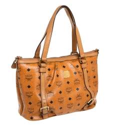 MCM Cognac Visetos Coated Canvas and Leather Shopper Tote