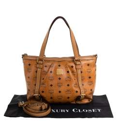 MCM Cognac Visetos Coated Canvas and Leather Shopper Tote