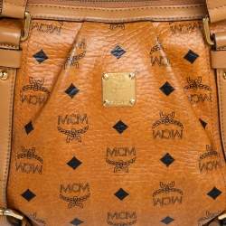 MCM Cognac Visetos Coated Canvas and Leather Shopper Tote