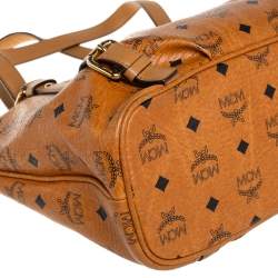 MCM Cognac Visetos Coated Canvas and Leather Shopper Tote
