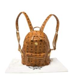 Pre Owned MCM Cognac Visetos Coated Canvas Small Studs Stark Backpack