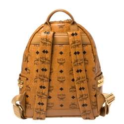 Pre Owned MCM Cognac Visetos Coated Canvas Small Studs Stark Backpack