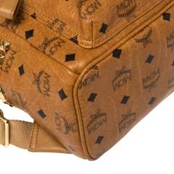 Pre Owned MCM Cognac Visetos Coated Canvas Small Studs Stark Backpack