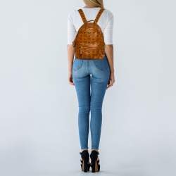 Pre Owned MCM Cognac Visetos Coated Canvas Small Studs Stark Backpack