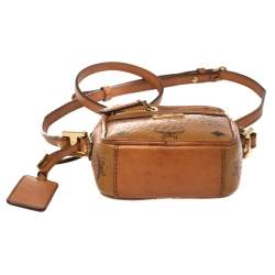 Pre Owned MCM Cognac Visetos Coated Canvas Small Crossbody Bag