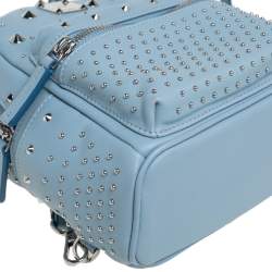 Pre Owned MCM Sky Blue Studded Leather Mini Stark Bebe Boo Backpack