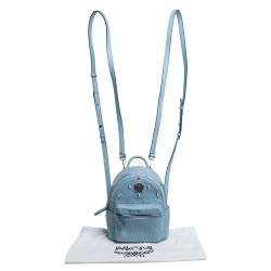 Pre Owned MCM Sky Blue Studded Leather Mini Stark Bebe Boo Backpack