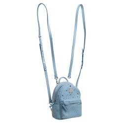 Pre Owned MCM Sky Blue Studded Leather Mini Stark Bebe Boo Backpack