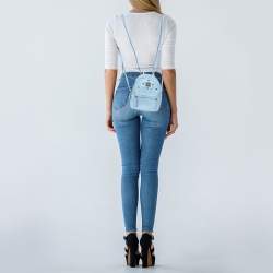 Pre Owned MCM Sky Blue Studded Leather Mini Stark Bebe Boo Backpack