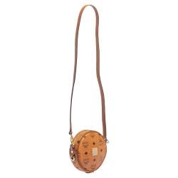 Pre Owned MCM Cognac Visetos Coated Canvas Heritage Tambourine Shoulder Bag