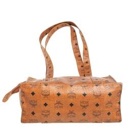 Pre Owned MCM Cognac Visetos Coated Canvas Heritage Top Zip Tote