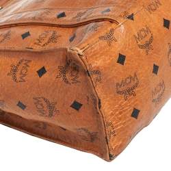 Pre Owned MCM Cognac Visetos Coated Canvas Heritage Top Zip Tote