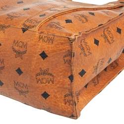 Pre Owned MCM Cognac Visetos Coated Canvas Heritage Top Zip Tote