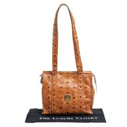 Pre Owned MCM Cognac Visetos Coated Canvas Heritage Top Zip Tote