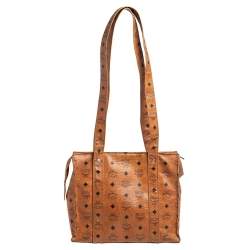 Pre Owned MCM Cognac Visetos Coated Canvas Heritage Top Zip Tote