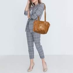 Pre Owned MCM Cognac Visetos Coated Canvas Heritage Top Zip Tote