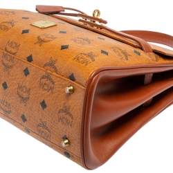 MCM Cognac Visetos Coated Canvas and Leather Heritage Top Handle Bag