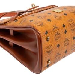 MCM Cognac Visetos Coated Canvas and Leather Heritage Top Handle Bag