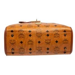 MCM Cognac Visetos Coated Canvas and Leather Heritage Top Handle Bag