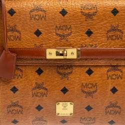 MCM Cognac Visetos Coated Canvas and Leather Heritage Top Handle Bag