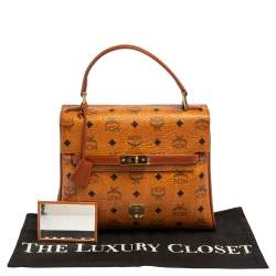 MCM Cognac Visetos Coated Canvas and Leather Heritage Top Handle Bag