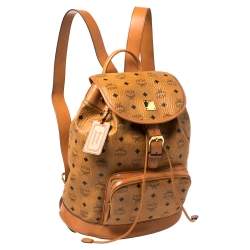 MCM Cognac Visetos Coated Canvas and Leather Medium Brandenburg Drawstring Backpack