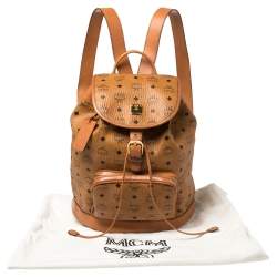 MCM Cognac Visetos Coated Canvas and Leather Medium Brandenburg Drawstring Backpack