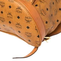 MCM Cognac Visetos Coated Canvas and Leather Medium Brandenburg Drawstring Backpack