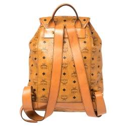 MCM Cognac Visetos Coated Canvas and Leather Medium Brandenburg Drawstring Backpack