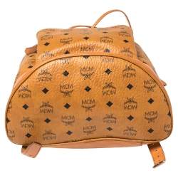 MCM Cognac Visetos Coated Canvas and Leather Medium Brandenburg Drawstring Backpack