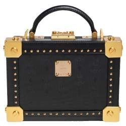 MCM Black Visetos Coated Canvas and Leather Berlin Box Bag