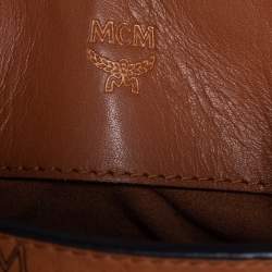 Pre Owned MCM Brown Visetos Coated Canvas and Leather Embellished Mini Heritage Top Handle Bag