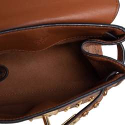 Pre Owned MCM Brown Visetos Coated Canvas and Leather Embellished Mini Heritage Top Handle Bag