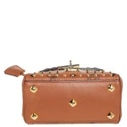 Pre Owned MCM Brown Visetos Coated Canvas and Leather Embellished Mini Heritage Top Handle Bag