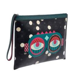MCM Black/White Polka Dot Leather Craig and Karl Clutch