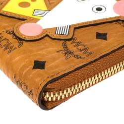Pre Owned MCM Cognac Visetos Coated Canvas New Year Zip Continental Wallet 