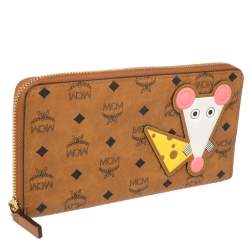 Pre Owned MCM Cognac Visetos Coated Canvas New Year Zip Continental Wallet 