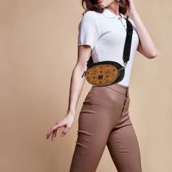 Pre Owned MCM Black/Cognac Visetos Coated Canvas Essential Multifunction Crossbody Bag