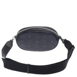 Pre Owned MCM Black/Cognac Visetos Coated Canvas Essential Multifunction Crossbody Bag