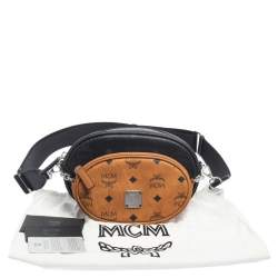 Pre Owned MCM Black/Cognac Visetos Coated Canvas Essential Multifunction Crossbody Bag