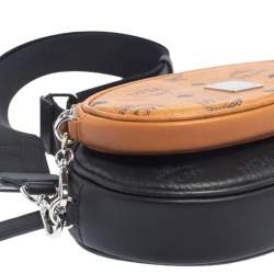 Pre Owned MCM Black/Cognac Visetos Coated Canvas Essential Multifunction Crossbody Bag